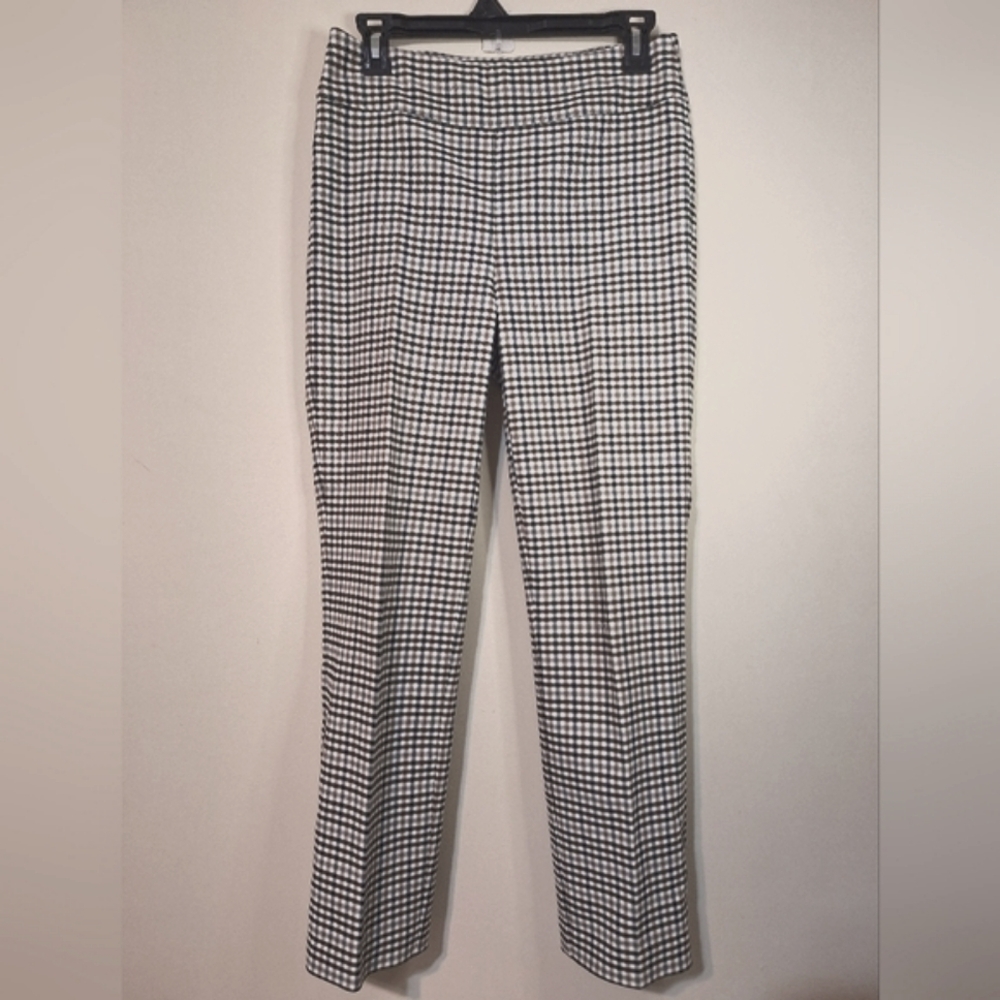 Renuar size 2 R1928 Woven Pant cream brown black plaid slim pull-on pants